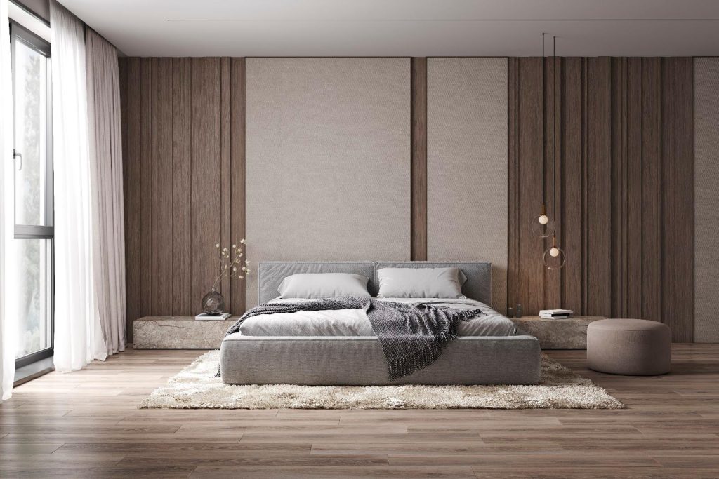 Feng shui bedroom layout with the bed against a solid wall