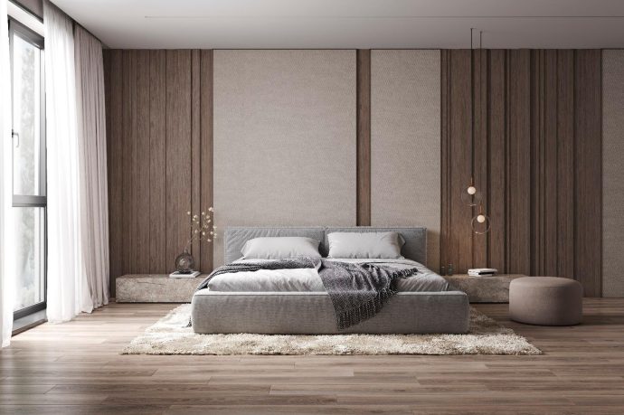 Feng shui bedroom layout with the bed against a solid wall